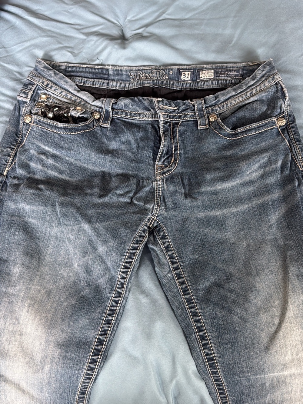Miss Me Women's Light Blue Embellished Pocket Jeans